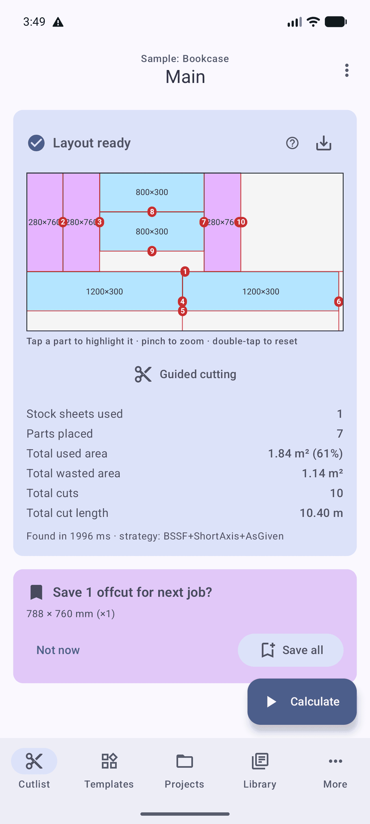 Optimized cut diagram in Cabsmith